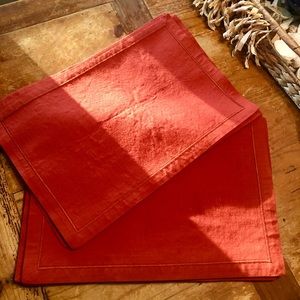 Set 12 Reddish Burnt Orange Linen Placemats Coral red color